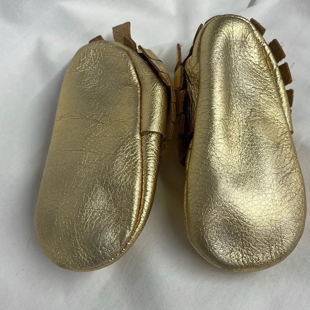 Infants Gold moccasin shoes size 3 months